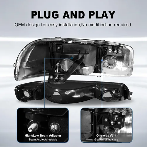 Vista 3 de MOSTPLUS Conjunto de faros delanteros compatible con GMC Sierra 1500 2500 1999-2006/00-06 GMC Yukon Lámpara frontal con carcasa negra/lente