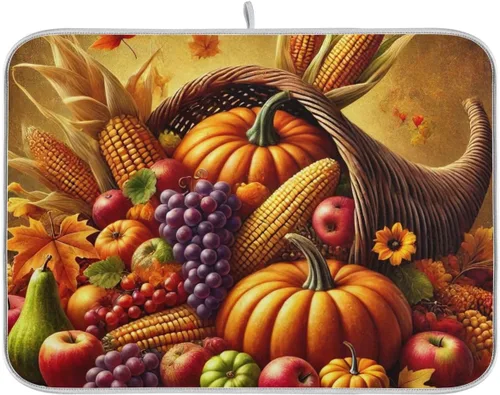 Vista 9 de Tapete de secado de platos de calabaza de otoño con girasol para encimera de cocina, absorbente, almohadilla de microfibra para secar platos