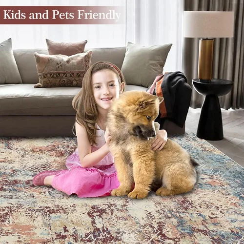 Vista 5 de 3D Optical Illusion Abstract Round Rug 70s Retro Pop Art Deco Large Rugs for Living Room Bedroom Classroom Red Brown Washable Low Pile Carpet