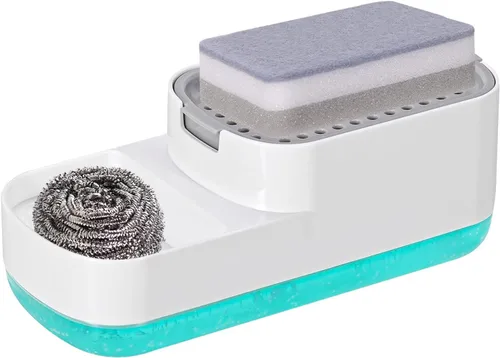 Vista 7 de Dispensador de jabón para platos de 10 onzas para fregadero de cocina con soporte de esponja, dispensador de jabón de cocina de calidad premium