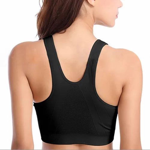 Vista 4 de Camiseta deportiva para mujer, brasier con cremallera, ropa interior a prueba de quakeproof para correr, sin anillo de acero, chaleco de moda sin