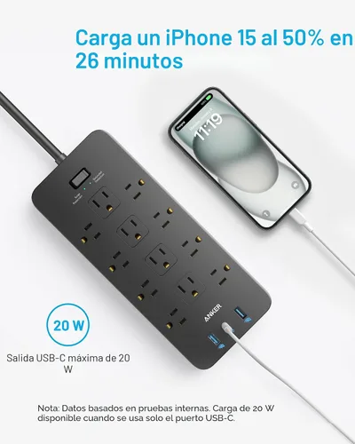 Vista 7 de Anker Regleta de alimentación con protector de sobretensiones 2100J Negro