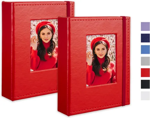 Vista 21 de Álbum de fotos pequeño de 4 x 6 pulgadas, 100 bolsillos con espacio de escritura, cubierta de cuero, libro de fotos con capacidad para fotos de 4 x
