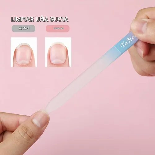 Vista 6 de Lima de uñas de vidrio en estuche, lima de uñas de cristal, lima checa, lima de uñas grabadas de doble cara para arte de uñas y cuidado de uñas