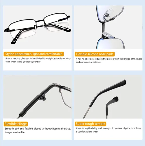 Vista 3 de K.LAVER Gafas de lectura multifocales progresivas, lentes de bloqueo de luz azul para hombres y mujeres, medio marco multifocal, lector multifoco