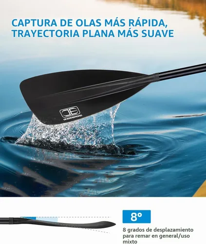 Vista 6 de OCEANBROAD SUP Paddle - Remo ajustable para kayak de paddleboard, eje de aleación de aluminio ajustable con cuchillas de nailon reforzado