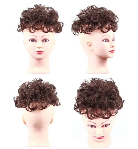 Vista 3 de Peluca de pelo corto y rizado con clip en base ahuecada para mujer, color negro y marrón