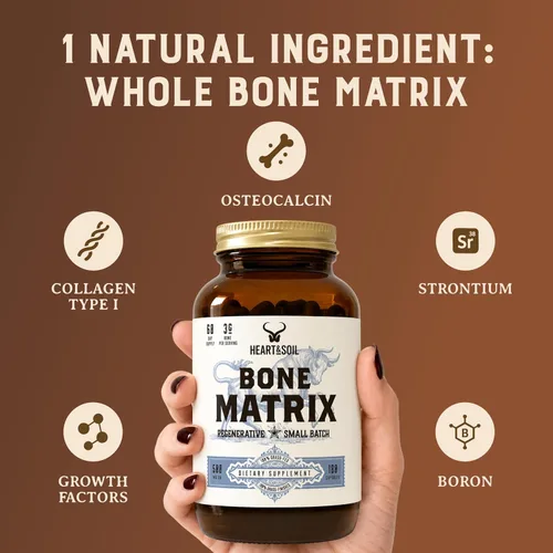 Vista 8 de HEART & SOIL Matriz ósea alimentada con pasto: apoya la salud, la fuerza y la flexibilidad de los huesos y las articulaciones (180 cápsulas) Apoya