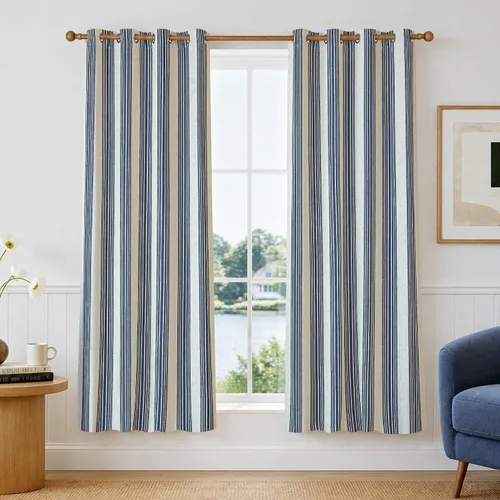Vista 29 de DriftAway Chris Linen - Cortinas opacas con capa térmica y reductora de sonido, 63 pulgadas de largo para dormitorio, cortinas estampadas a rayas