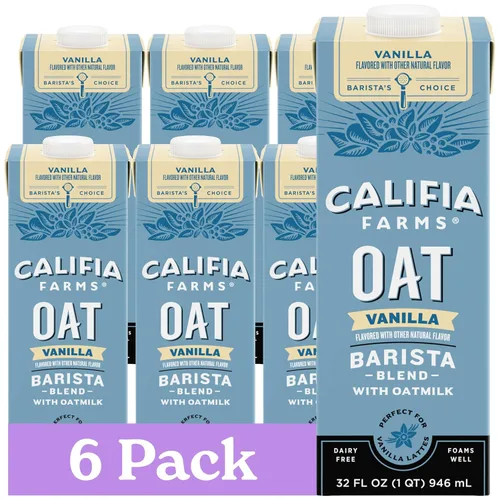 Vista 8 de Califia Farms - Leche de avena, mezcla barista sin azúcar, 32 onzas (paquete de 6) Estable en estantes Leche no láctea Creamer Vegano Base