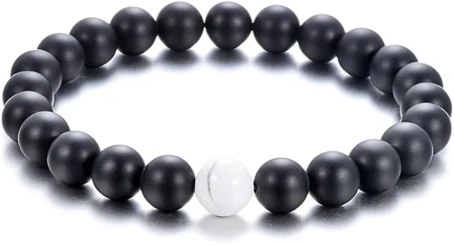Vista 4 de ZC LI JEWELRY Pulsera de piedra natural con cuentas de ágata negra mate para él y ella