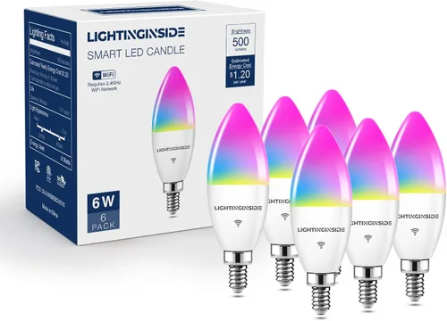Vista 11 de Lightinginside Bombillas inteligentes E12 equivalente a 60 W, funciona con Alexa/Google Home/Smart Life, 500LM 6W RGBCW Candelabro LED Bulbos de luz