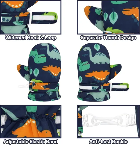 Vista 5 de QikQik Guantes de invierno impermeables para niños pequeños - Guantes de nieve para bebés