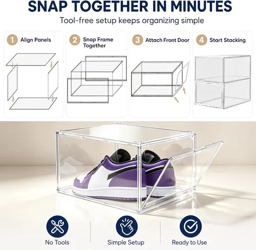 Vista 8 de 1 paquete de cajas de zapatos de acrílico transparente para tamaño 12