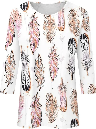 Vista 2 de LPIGOH Camisetas de manga 34 para mujer, estilo casual, con estampado floral, cuello redondo, camisetas básicas, ajustadas, camisetas de primavera