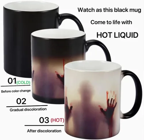 Vista 3 de HS&ROXIN Taza de café de cerámica de Halloween que cambia de color, taza de terror, taza espeluznante, taza de zombi, regalos novedosos