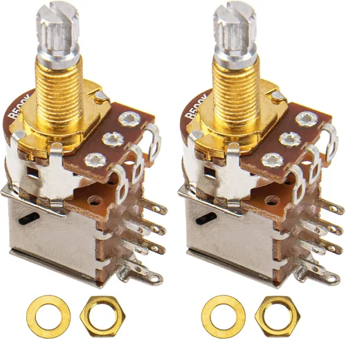 Vista 6 de 2 macetas Yootones A500K Push Pull para guitarra, potenciómetros cónicos de audio, eje dividido de cobre largo, compatible con accesorios de guitarra