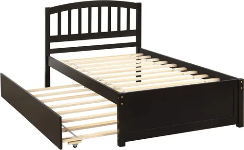 Vista 9 de Harper & Bright Designs Cama individual con cama nido, cama individual de plataforma de madera con cabecera y base de colchón estribo, fuerte
