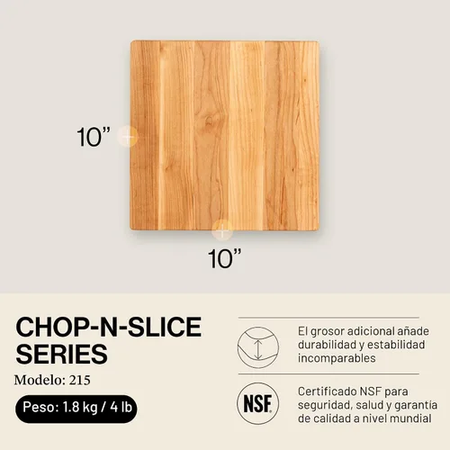 Vista 2 de John Boos Serie Chop-N-Slice Tabla de Cortar Cuadrada de Madera de Arce 10"x10" – 1" de Grosor, Bloque de Carnicero Reversible de 4 libras