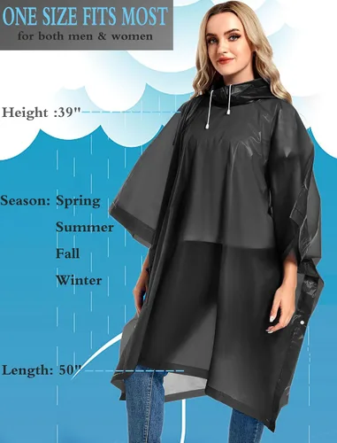 Vista 71 de Paquete de 2 ponchos de lluvia para adultos, reutilizables, impermeables, de supervivencia, emergencia, resistente, con capucha con cordón