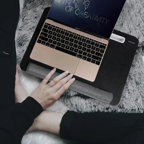Vista 8 de Besign LT08 - Soporte para laptop, escritorio de regazo portátil con cojín de almohada, se adapta a portátiles de hasta 14 pulgadas, con tira Negro