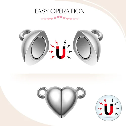 Vista 3 de MTLEE 48 Piezas de Cierres Magnéticos en Forma de Corazón para Joyería, Cierres de Pulsera de Oro y Plata, Cierres Magnéticos Separables