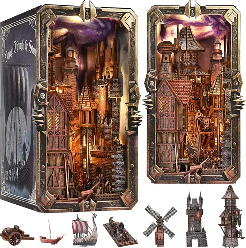 Vista 11 de fifijoy Kit de Rincón de Libros - Kit de Casa en Miniatura DIY para Adultos, Kit de Construcción de Casa Pequeña Cafetería Retro de los años 50