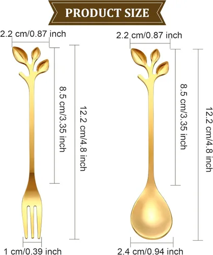Vista 2 de Juego de 40 piezas de cuchara de café de hoja de acero inoxidable y tenedor de aperitivo, cuchara de postre, mini utensilios de postre plateados