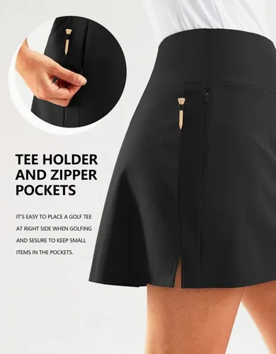 Vista 3 de SANTINY Falda pantalón de golf de 16 pulgadas para mujer, bolsillos con cremallera, falda de tenis de cintura alta para mujer, falda deportiva