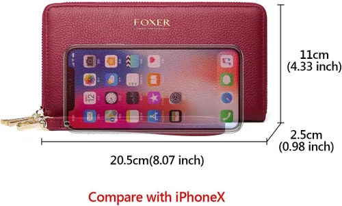 Vista 2 de FOXLOVER Carteras de cuero genuino para mujer, con bloqueo RFID, con cremallera, con pulsera