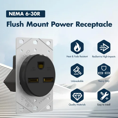 Vista 2 de Micmi Toma de corriente NEMA 6-30R, receptáculo resistente de 50 amperios 250 V 50A, para soldadores, cortadores de plasma, cocinas eléctricas