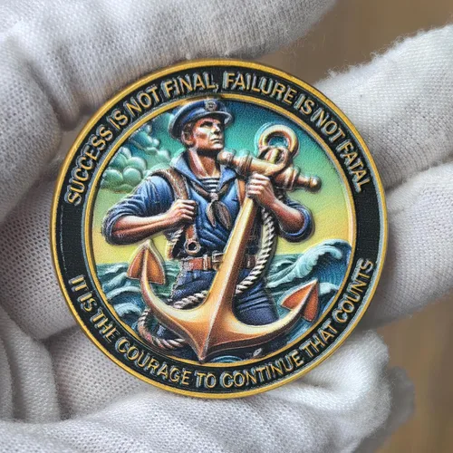 Vista 4 de Sailing Ship & Anchor - Moneda inspiradora de desafío – Símbolo de perseverancia y coraje – Medallón de premios motivacionales