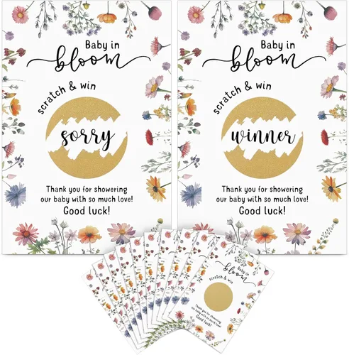 Vista 8 de Affrolling 100 tarjetas para raspar con diseño de oso para baby shower, para invitados, We Can Bearly Wait, agradecimiento, revelación de género