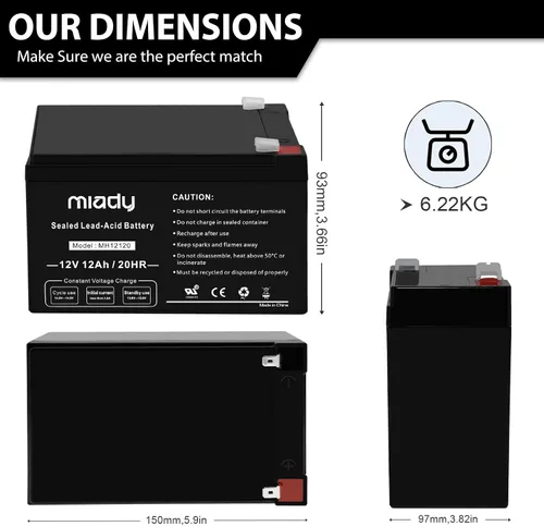 Vista 3 de Miady 12V 12Ah - Batería recargable de ácido de plomo sellada (paquete de 2)