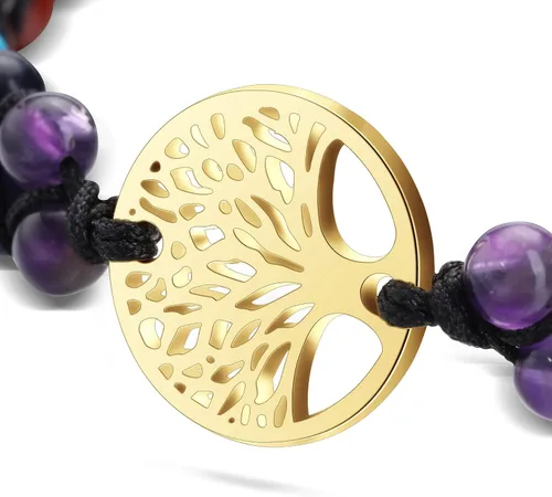 Vista 2 de GEHECRST Pulsera natural de cristal curativo de 7 chakras, cuentas redondas de reiki, pulsera elástica para mujeres y hombres, joyería de yoga
