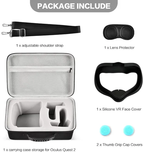 Vista 2 de Hard Carrying Case for Meta for Oculus Quest 2 All-in-One VR Gaming Headset and Touch Controllers Portable Travel Cover Storage Bag with Silicone