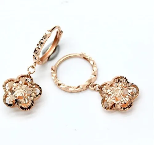 Vista 2 de SAGEKING 2024 New 585 Purple Gold Plated 14K Rose Gold Openwork Double Sided Flower Snowflake Earrings For Women Fashion Ear Buckle Charm Jewelry