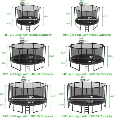 Vista 7 de LHX Trampolín de 8, 10, 12, 14, 15, 16 pies, para exteriores, 1500 libras con aro de baloncesto, trampolín grande y resistente para niños y adultos