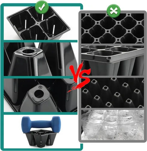 Vista 8 de RooTrimmer Paquete de 40 bandejas reutilizables de 4 celdas para plantas de semillero, bandejas profundas de células grandes con agujeros de drenaje