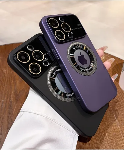 Vista 6 de Funda magnética para iPhone 15 Pro Max, vista del logotipo, protector de cámara de lente de cristal de ventana, compatible con Magsafe, fundas a