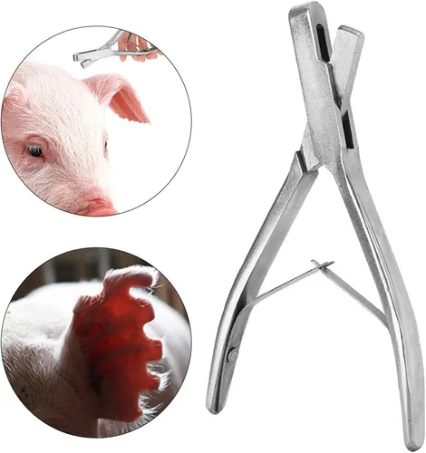 Vista 4 de Muesca de oreja de animal, alicates de acero inoxidable, orejas de cerdo en forma de U, alicates para marcado, pinzas para marca de oreja