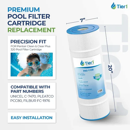 Vista 2 de Tier1 Cartucho de filtro para piscina y spa Reemplazo para Pentair Clean & Clear Plus 320, CCP320, Pleatco PCC80, Unicel C-7470 y más Medios