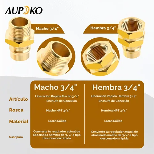 Vista 3 de Accesorios de conexión rápida de propano de 3/4 pulgadas, manguera de propano natural de latón macho hembra de 3/4 pulgadas, accesorios