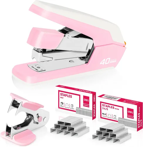 Vista 13 de Deli Engrapadora, grapadoras sin esfuerzo para escritorio, grapadoras resistentes, color negro 40 Sheet Capacity,One Touch , No Effort, Easy to