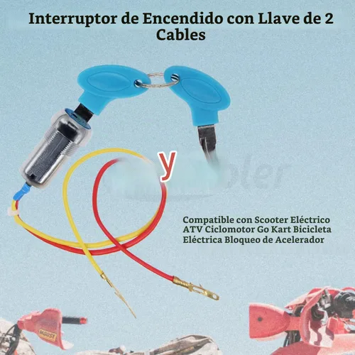 Vista 3 de Interruptor de Encendido de 2 Cables Interruptor de Arranque con Llave con 2 Llaves Encendido-Apagado Apto para Scooter Eléctrico ATV Ciclomotor Go