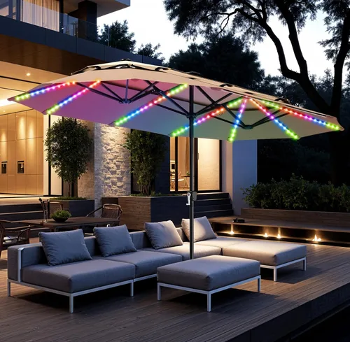 Vista 12 de PHI VILLA Sombrillas para patio al aire libre de 13 pies con base incluida, sombrilla rectangular de doble cara de 2 niveles para exteriores