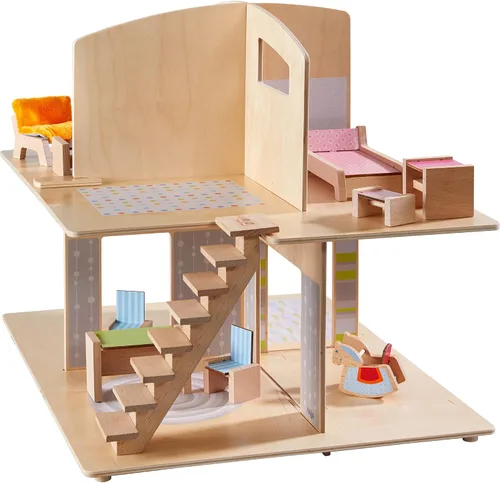 Vista 4 de HABA Little Friends Dollhouse Town Villa con 10 muebles