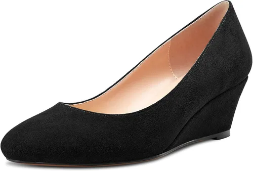 Vista 2 de HEUIVZAR Zapatos de tacón bajo con punta redonda cerrada sin cordones para mujer, tacón bajo, color mate, para compras, vacaciones, clásico, 2
