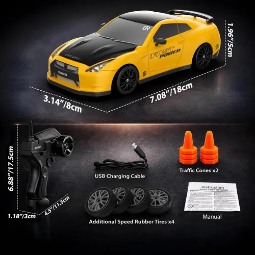 Vista 7 de Auto de control remoto RC Drift Car 2.4GHz escala 1:24 4WD 20KM/H Modelo de vehículo de alta velocidad con luces LED Drifting Tire Racing Sport Toy