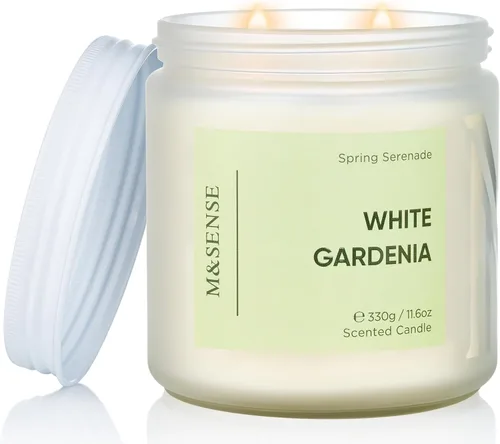 Vista 12 de M&SENSE Vela perfumada rosa de jazmín – Cera de soja natural de 11.6 onzas, 70 horas de tiempo de combustión de larga duración, vela de primavera